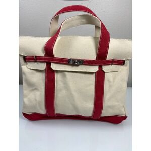 Sunwin Boatkin Style Women Large Cream Red Canvas Tote Bag NWOT Belted Nautical